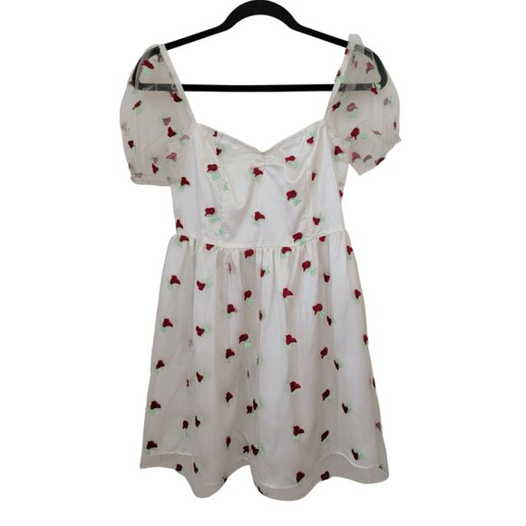 Sugar Thrillz Dresses & Skirts - Sugar Thrillz FOREVER YOURS White Embroidered Rose Babydoll Dress Sz S